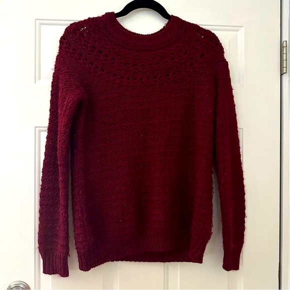 Lauren Ralph Lauren Pointelle Crewneck Sweater alpaca Wool Claret Medium - Picture 2 of 7